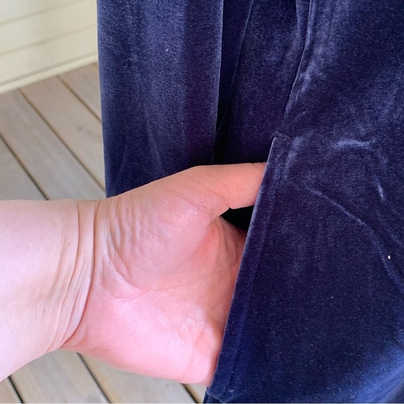 Lands End Velvet Turtleneck Dress Women’s L 14-16 Blue Pockets Long Sleeve - Picture 4 of 10